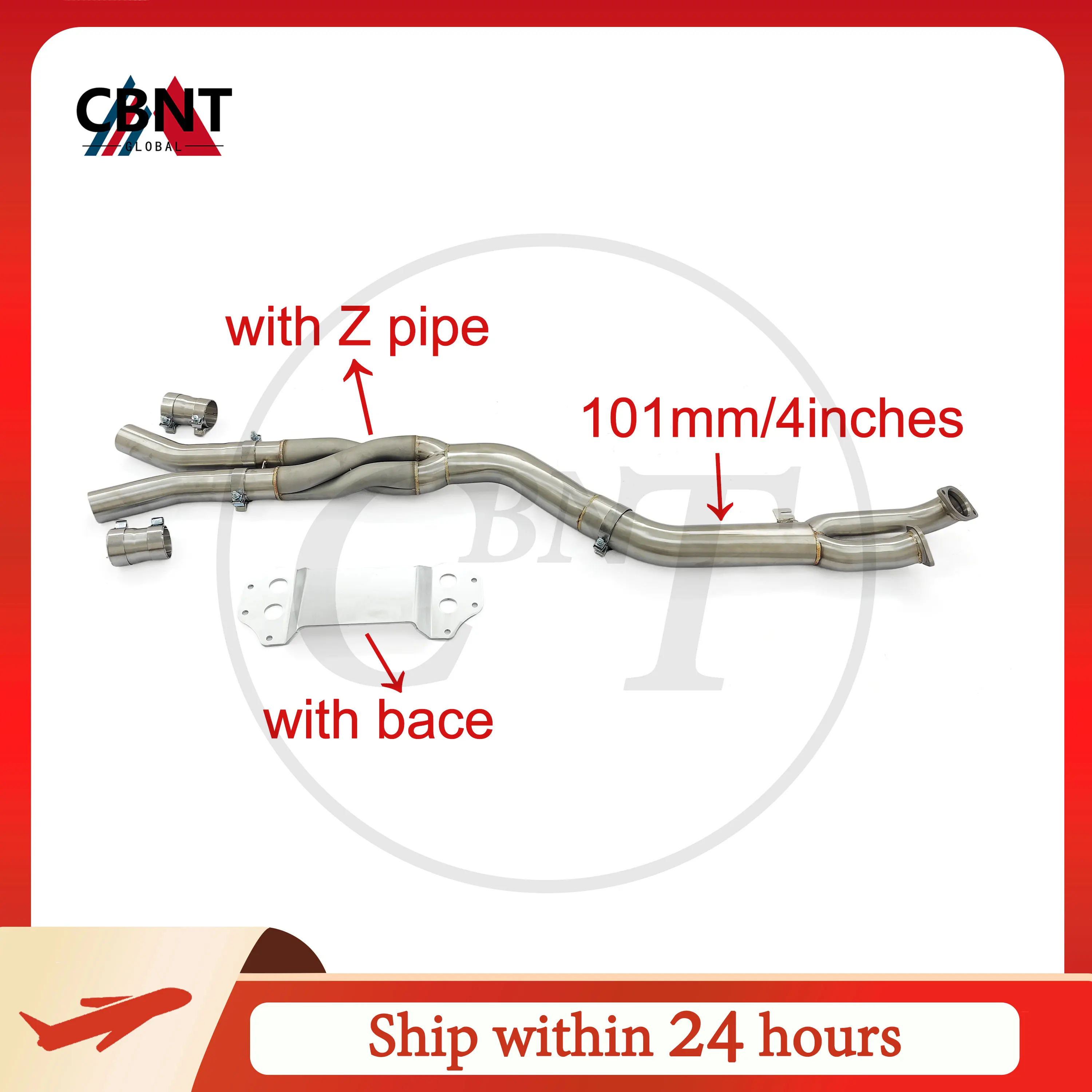 CBNT Exhaust Midpipe with Z Pipe for BMW G80 M3 G82 M4 G87 M2 3.0T SS304 from 101mm/4inch to 76mm/3inch Single Pipe with Brace
