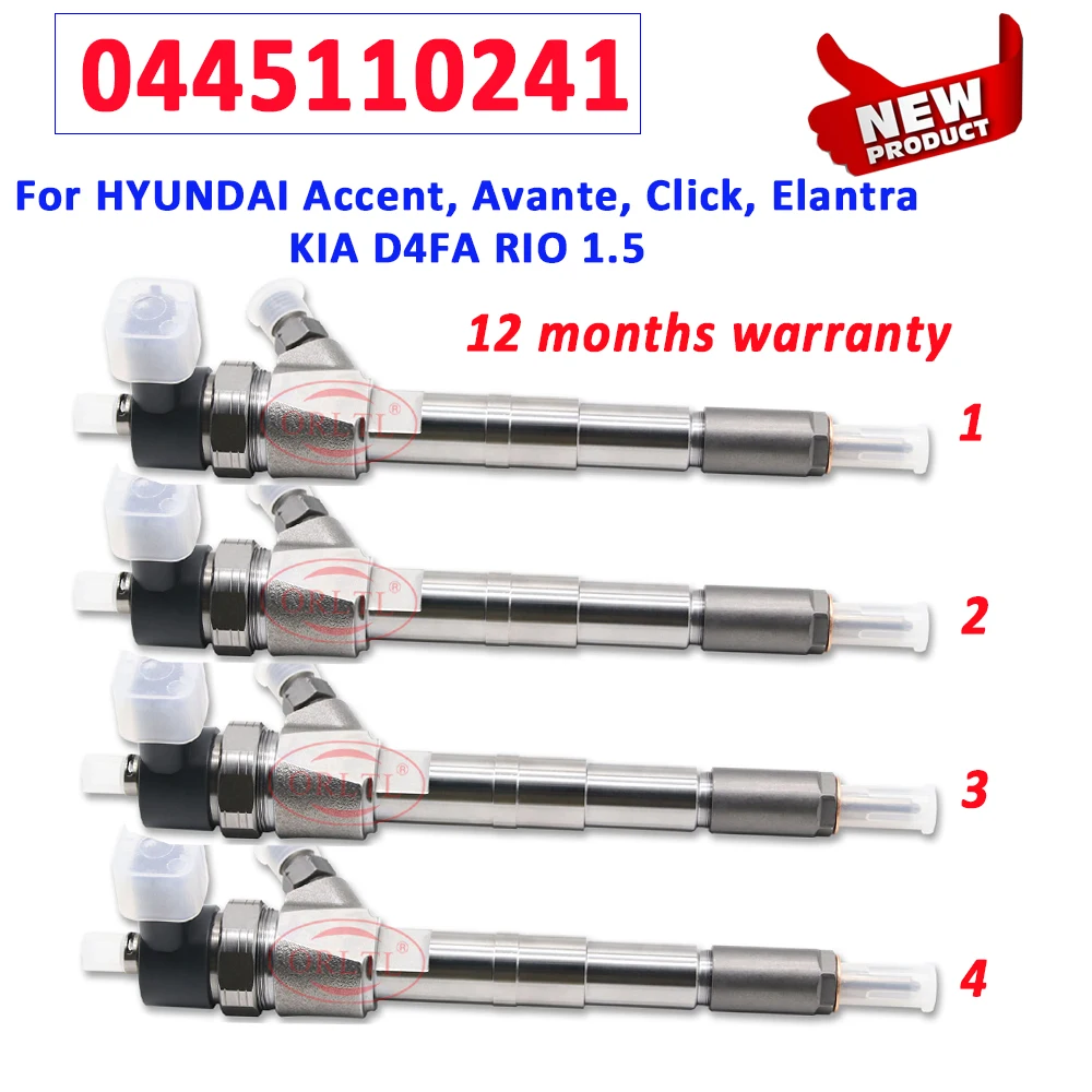 0445110256 Diesel 0 445 110 241 0445110241 0445110255 4 PCS Common Rail Injector Replace for Hyundai /Kia CRI2 Fuel Injector