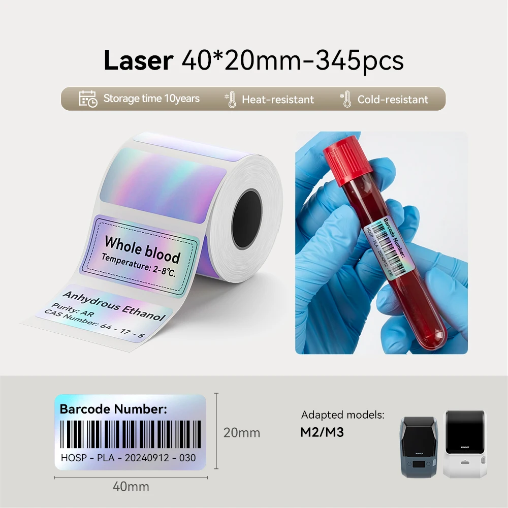 Laser-Aufkleber, selbstklebende Thermotransfer-Etiketten für Niimbot M2/M3 Drucker, DIY-Silber-Etikettenaufkleber für Büro/Zuhause/Outdoor