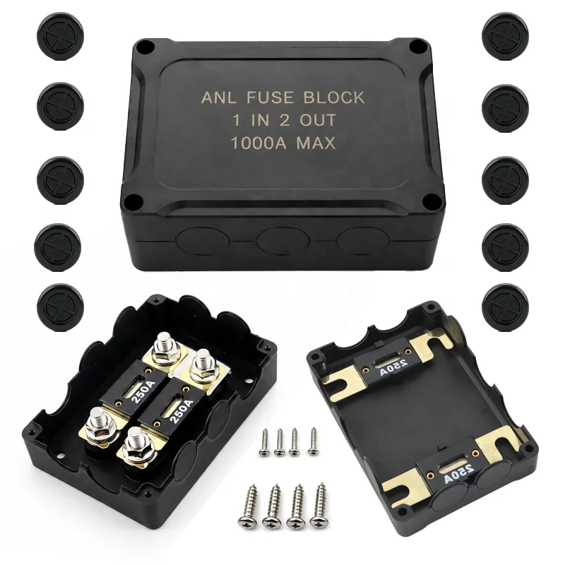 MAX1000A 1 2 Anl Fuse Block Waterproof Automotive Heavy Duty Copper Fuse Holder 35kA Breaking Capacity Sealed Box 4 X 5/16