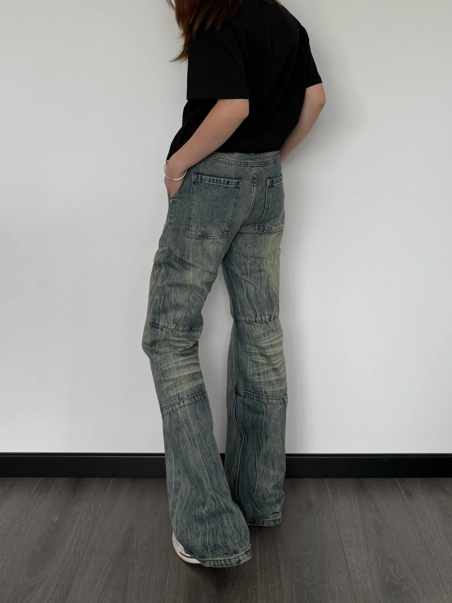 Retro Washed Straight Leg Slimming Casual Jeans Men's High Street Faded Lightning  Denim Pants Youth Trend Loose Fit