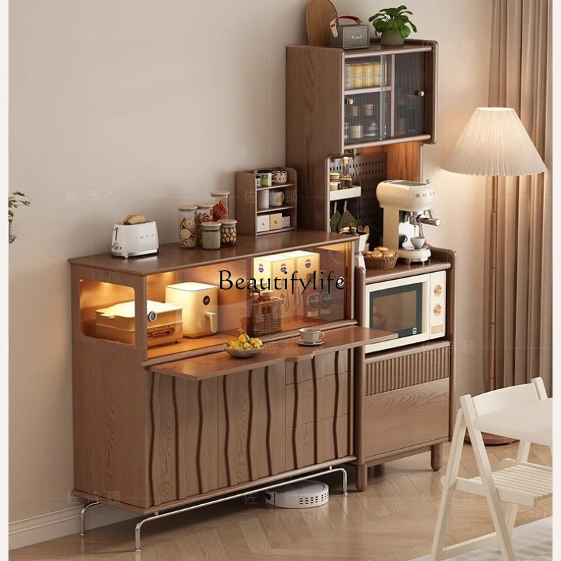 

**Medieval microwave oven dining side cabinet integrated guest restaurant solid wood glass cabinet