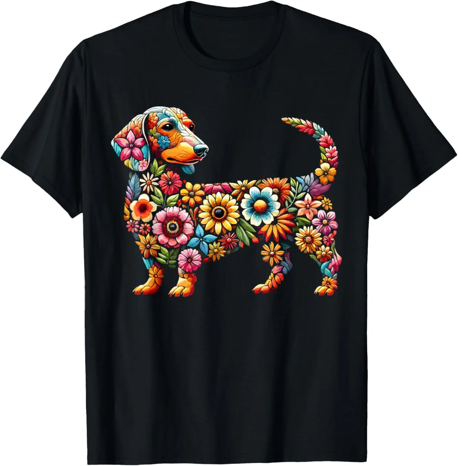 

Dachshund Floral Graphic T-Shirt Men Women Cotton Crew Neck Short Sleeve Tee