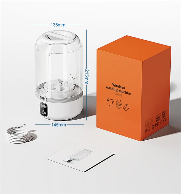 เครื่องซักผ้าขนาดเล็ก 1.5 ลิตร เครื่องซักผ้าไร้สายกันน้ำ แบตเตอรี่ความจุขนาดใหญ่ 7000mAh ชาร์จซ้ำได้ อุปกรณ์ซักผ้าขนาดกะทัดรัด