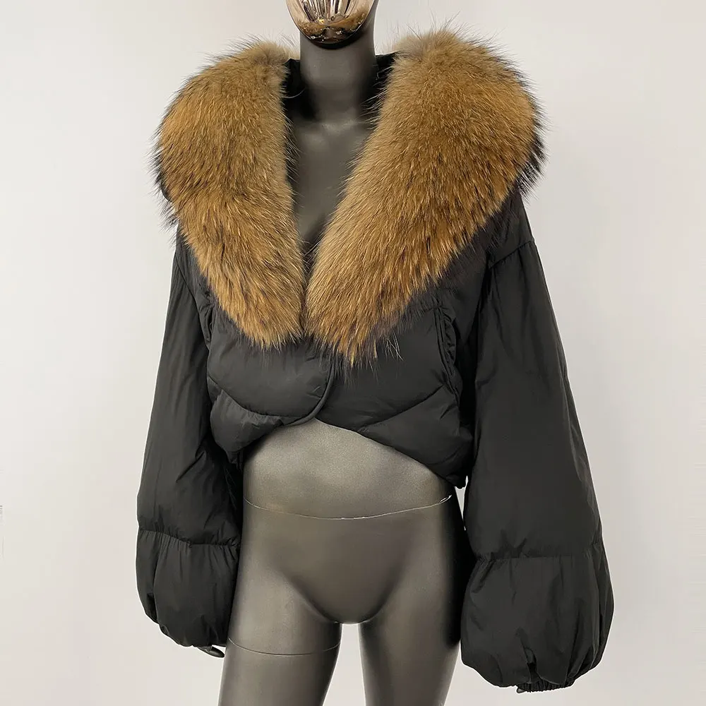 Vrouwen Witte Eend Donsjack Warme Luxe Losse Korte Mode Casual Echte Vos Bontjas Lange Mouw Puffer Jas Winter Vrouwelijke