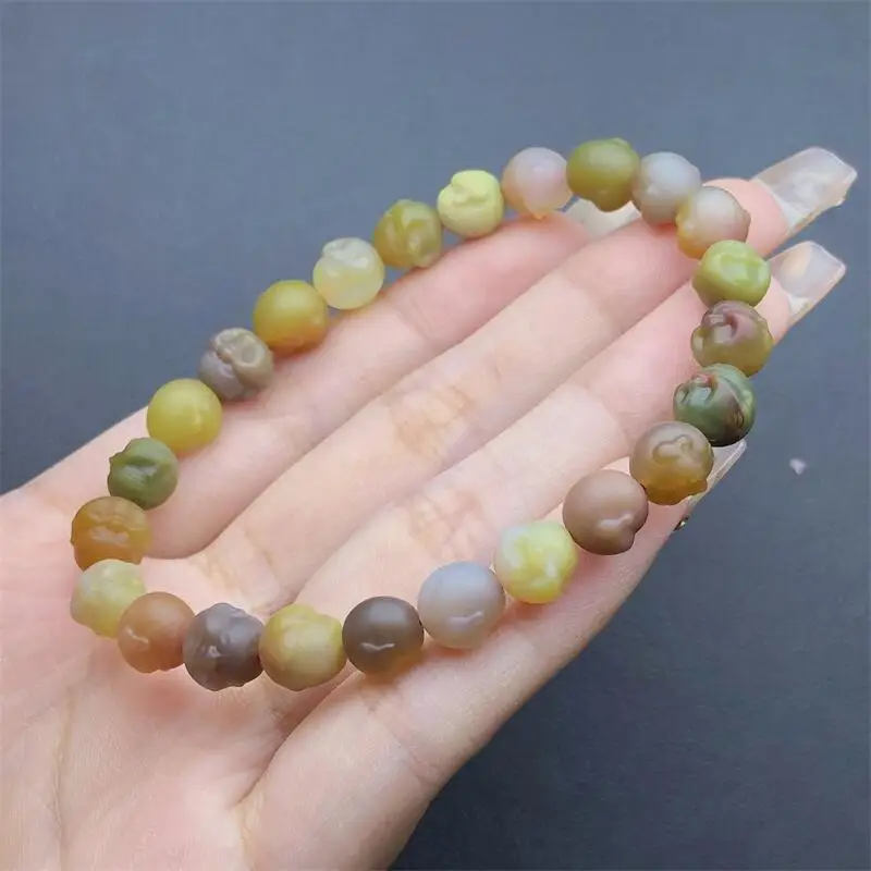 Natural Yanyuan Agate Buddha Head Bracelet Handmade Crystal Jewelry Stretch Bangle Children Birthday Gift 1pcs