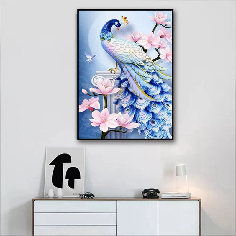 2X Paint With Diamond ricamo Blue Peacock Diamond Painting Full Round Picture Of Rhinestone Home Decor 01