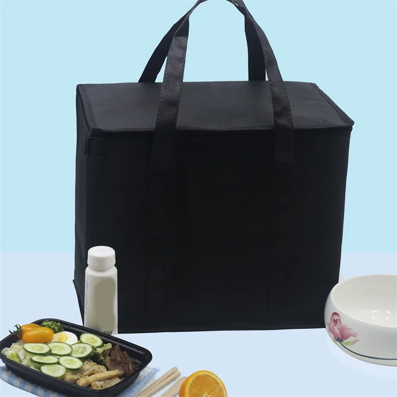 Lunch Bag Black Non-woven Large Capacity Thermal Insulation Bags Bento Aluminum Foil fresh-keeping Ice Bag Takeaway Lunch Box