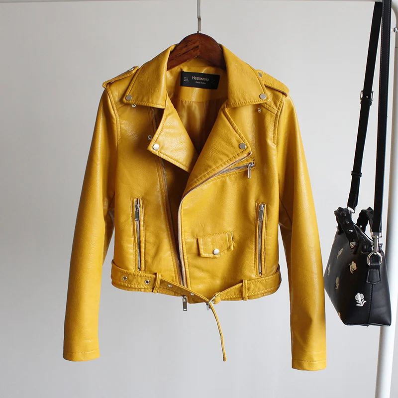 Heldere Nieuwe Faux Leren Jas Vrouwen Mode Kleuren Zwart Motorfiets Jas Korte Pu Leather Biker Jacket Vrouwelijke Zachte Jas