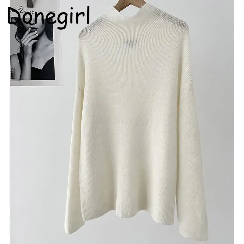 Donegirl 2024 New Women Spring Autumn Fashion Pullovers Knitted Sweater Solid Simple Casual Inside Versatile Female Tops Chic