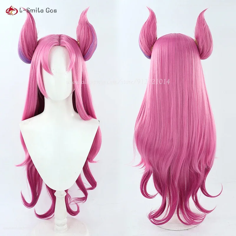 Game lol Star Guardian Kaisa cosplay wig 90cm long pink gradient Kaisa anime wigs with ear heat resistant synthetic hair