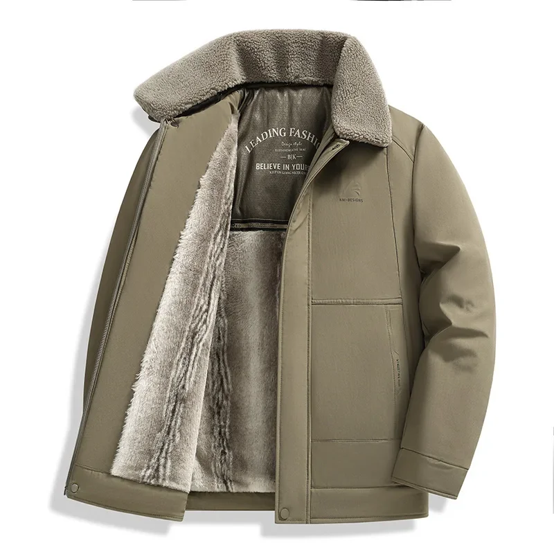 2026 Winter Thick Warm Cotton Jacket Men Business Casual Faux Fur Lapel Collar Fashion Comfort For Elderly Fathers Daily Casual