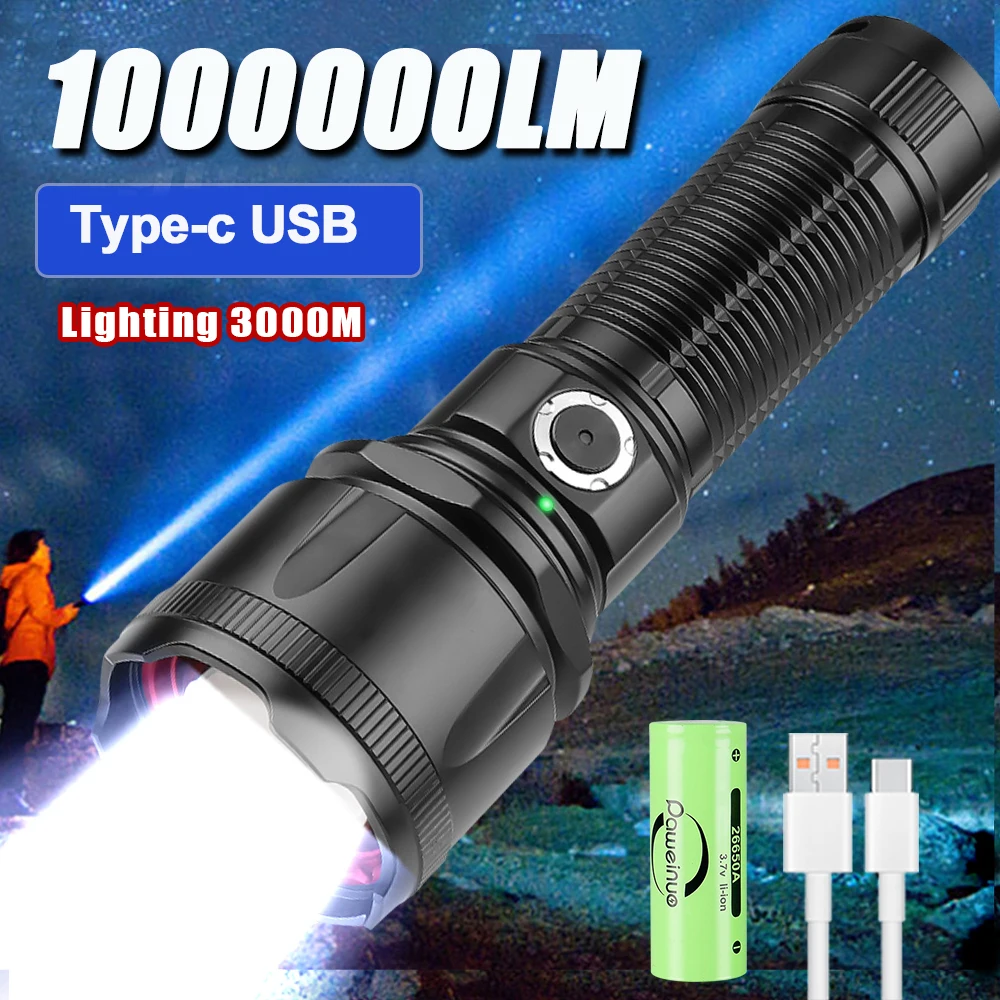 Most Powerful LED Flashlight White Laser Tactical Flash Light Rechargeable Torch Long Range Lamp Camping Hunting Lantern XHP360
