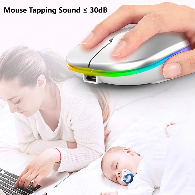 Mouse nirkabel untuk Laptop PC Bluetooth RGB, tetikus komputer tanpa kabel dapat diisi ulang, tetikus Backlit LED ergonomis