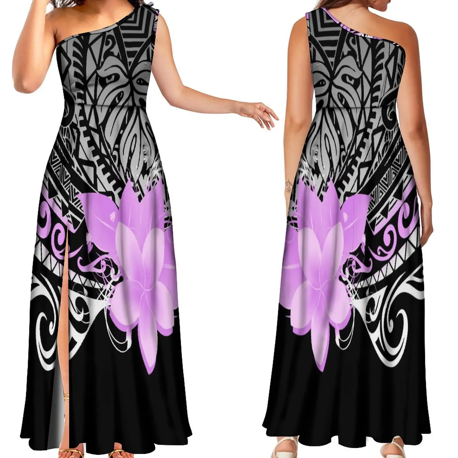 Custom Samoa Clothing Women'S Floor-Length Dress Polynesian Hd 3d Print Fiji Island High Quality Plus-Size Slit Maxi Dress