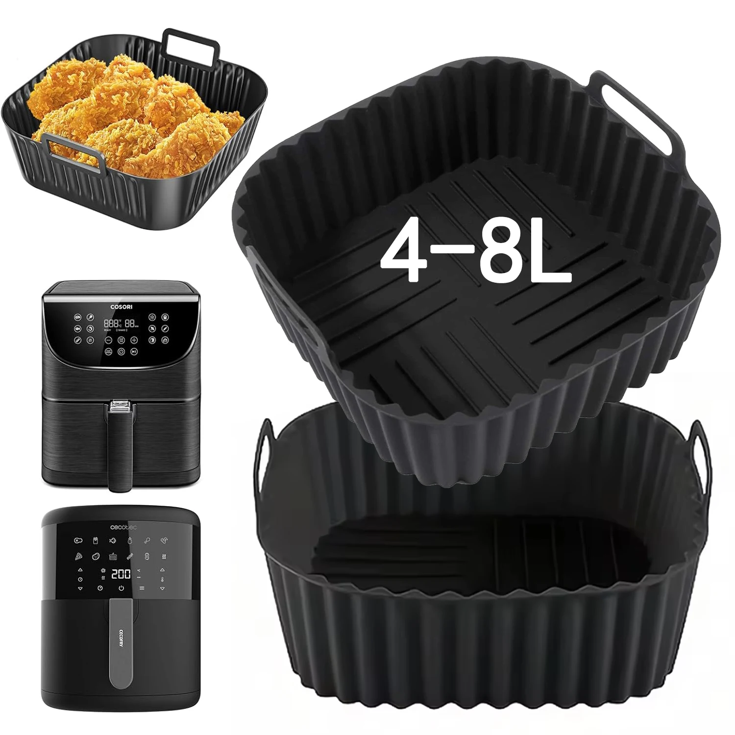 Silicone Air Fryer Accessories Square Mold for Cecotec 6L, Cosori 5.5L, 4.7-6.2L, Moulinex 5L, Philips 6.2L NA230,Ninja 4.7L