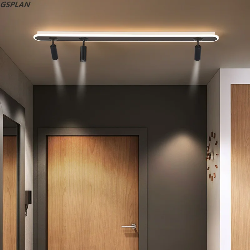 Acrílico Branco Faixa LED Lustre Com Spotlight, Novo lustre moderno, Usado para sala de estar, Cozinha, Corredor, interior