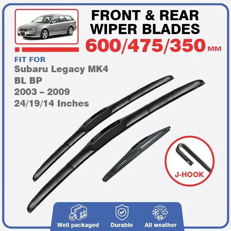 For Subaru Legacy 4 MK4 BL BP 2003 - 2009 Front ＆ Rear Wiper Blades Window Windscreen Brushes Windshield Washer Accessories 2005