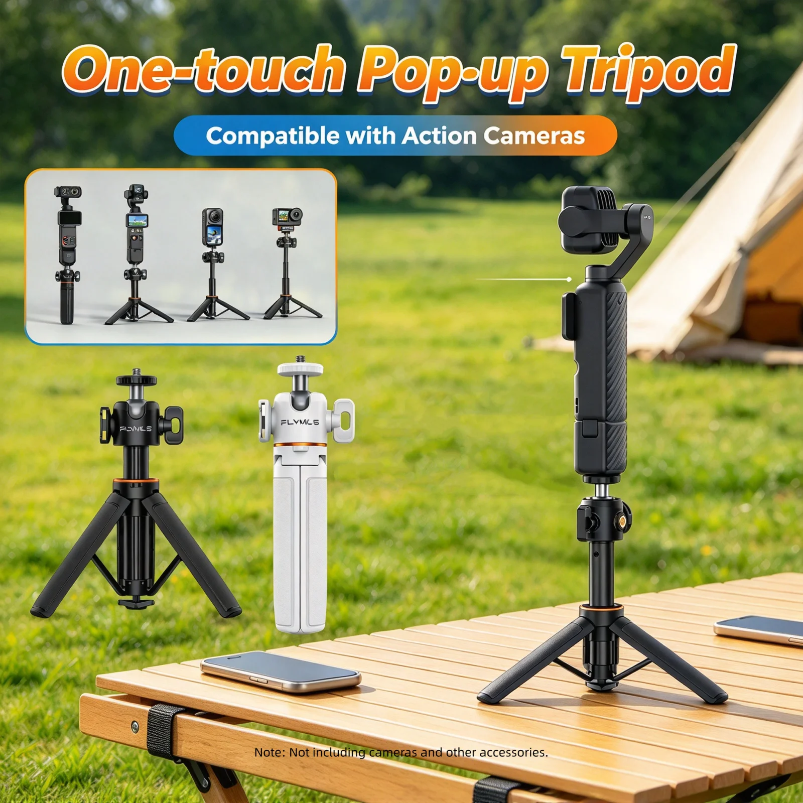 Tripod Selfie Stick for DJI Action 6 5 4 3/Pocket 4P/4/3/Insta360 X6/5 Luna Camera Accessories Adjustable Extension Pop‑up Mount