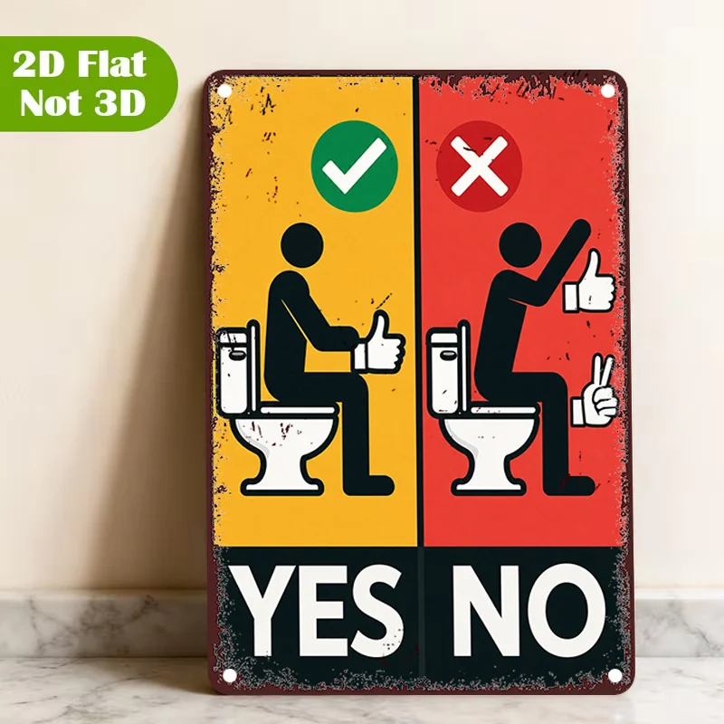1Pc 2D Flat Bathroom Etiquette Metal Plaque, Funny Humorous Bathroom Metal Sign, 20x30cm Wall Decor Gift for Home Cafe Restauran