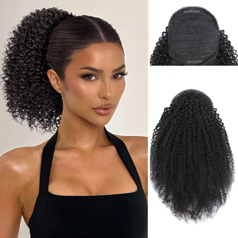 

Натуральные человеческие волосы: афро-кудрявый хвост, бразильские необработанные волосы, афро-пучок на завязках, идеально подходят для женщин.