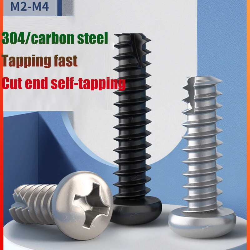 100 Pc/Lot Nickel Plated Hardened Round Head Cut End Tapping Screws M2 M3 304 Stainless Steel Phillips Cut End Tapping Screws