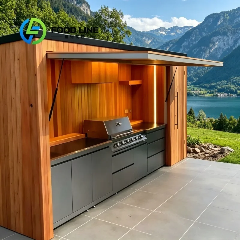 Customized Modular Outdoor Kitchen Island Trailer With Storage Cabinets & Sink Complete Outdoor Cooking Station