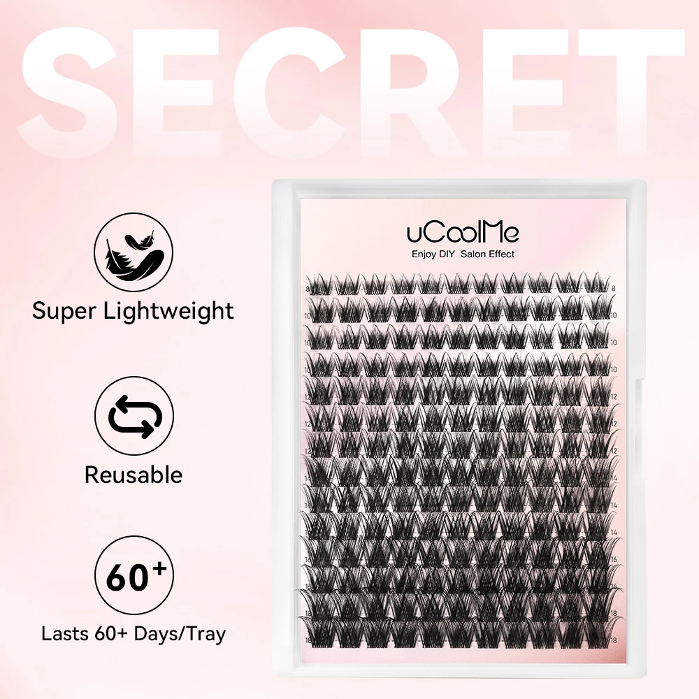 

uCoolMe Lashes Secret 154 шт. 0,05 мм пушистые C Curl индивидуальные кластеры ресниц супер легкий и мягкий домашний макияж накладные ресницы