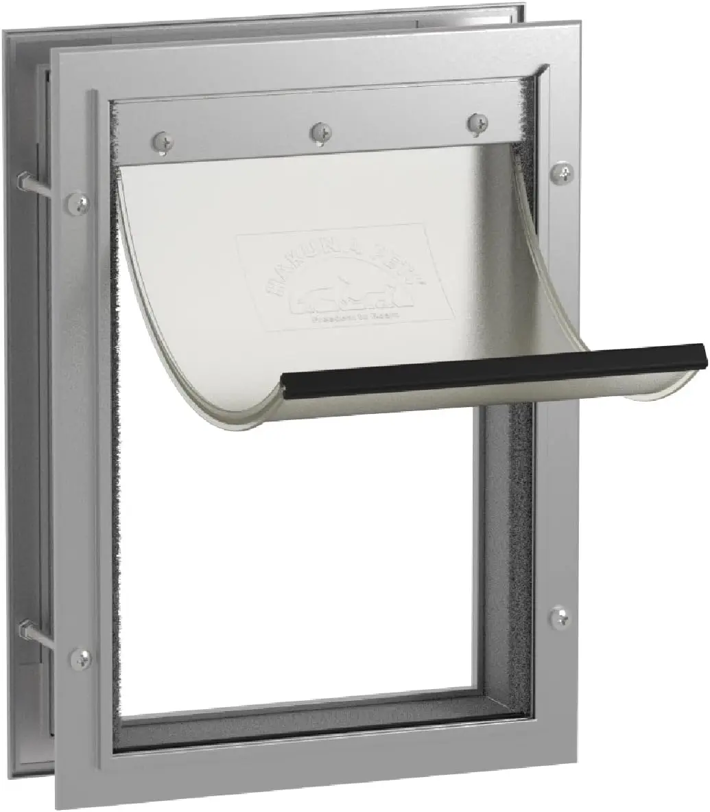 

Серебристая дверца для животных среднего размера с двусторонней блокирующей панелью для установки на экраны, двери, стены толщиной до 2,8 дюйма - Простая установка для кошек и собак