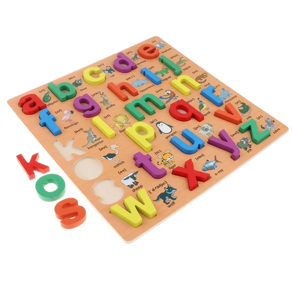 Wooden Alphabet Learning Puzzle Learning Toys Lowercase Letters Puzzle Colorful Jigsaw Blocks Board for Kids Boy Girls