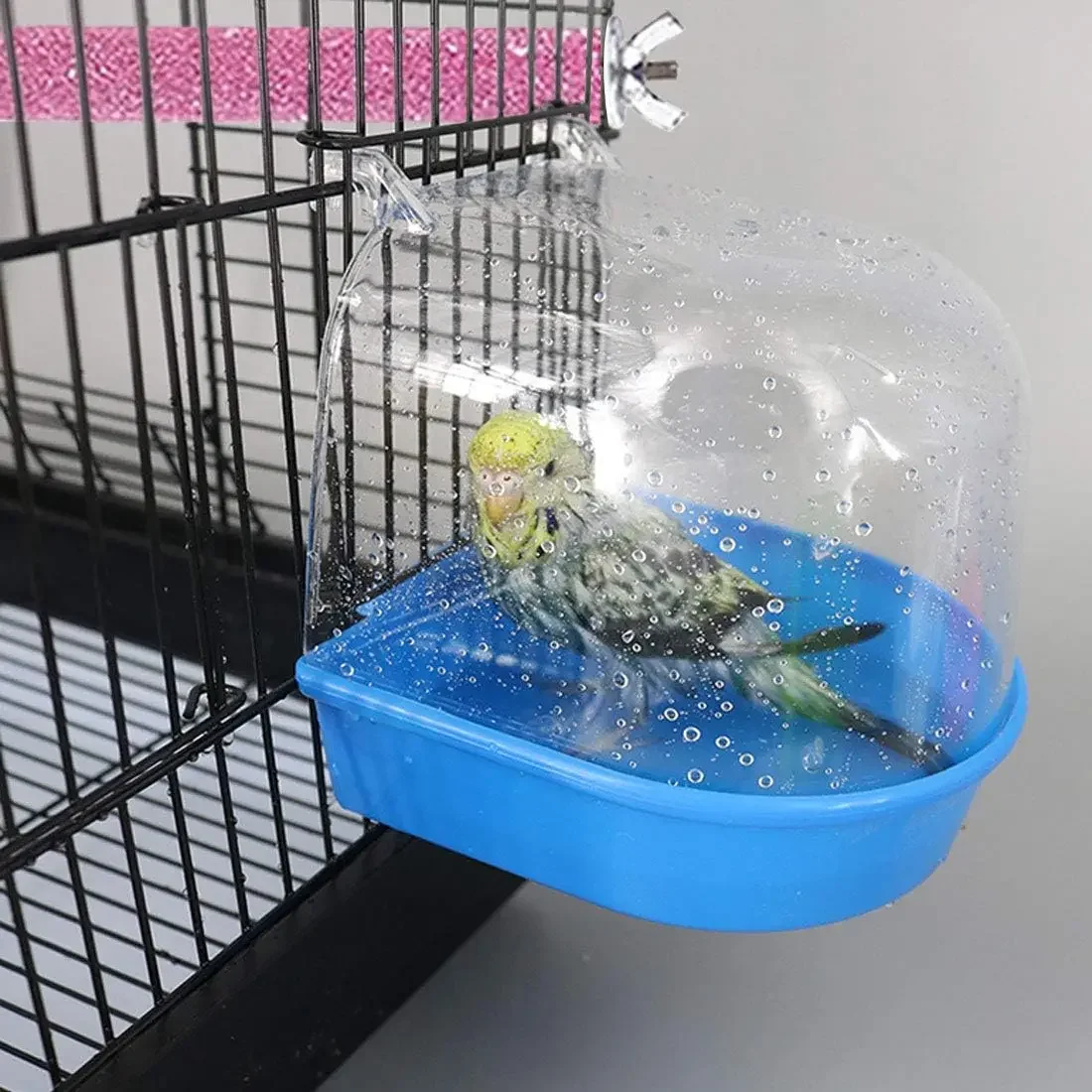 1pc Clear Bird Bath for Cage Parakeet Bird Cage Accessories Hanging Bird Bath Box Parrot Pet Bathing Tub with Clear View