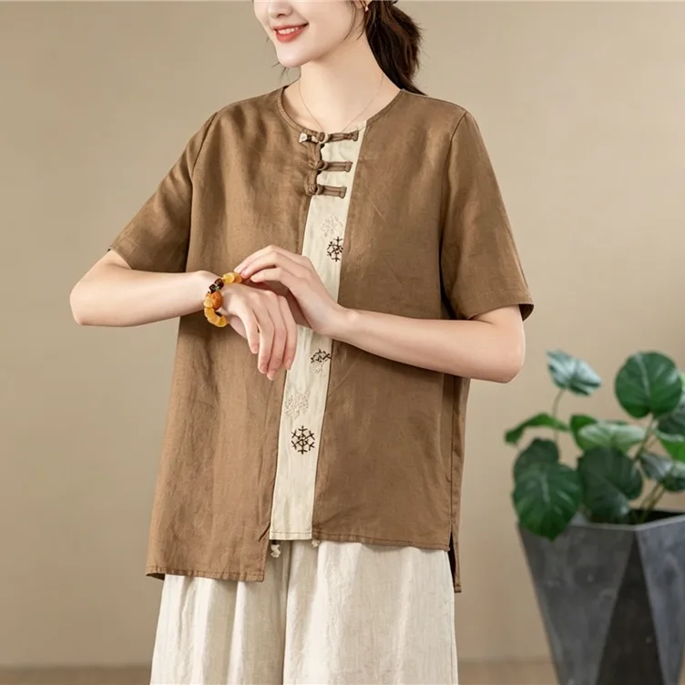 

Summer New Cotton Linen Set round Neck Short Sleeve Wide Leg Pants Two Piece Set plus Size Women's Clothing Euro Style Commut...