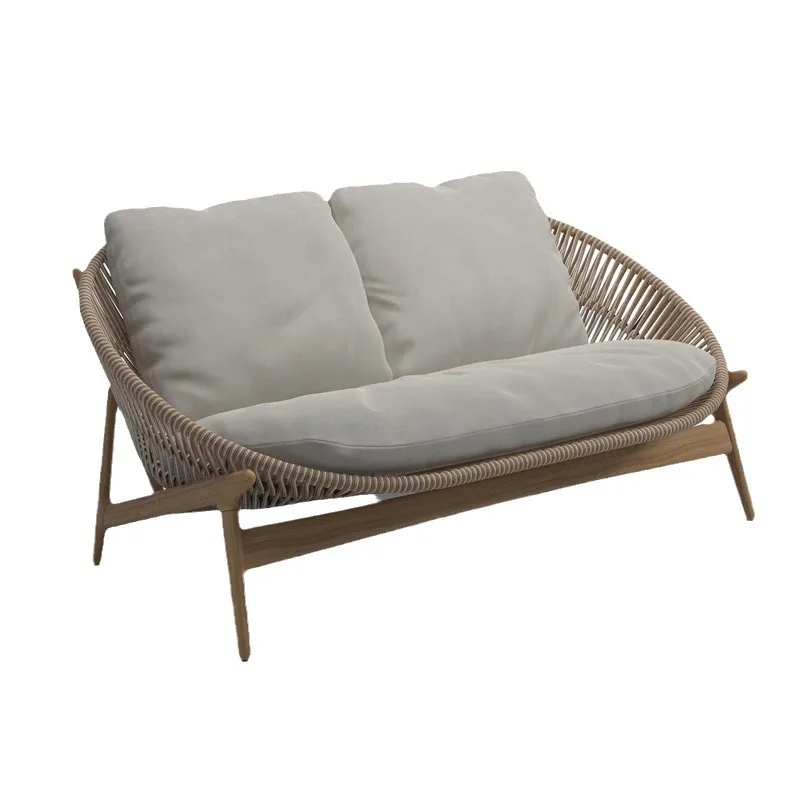 

Nordic outdoor teak sofa villa courtyard outdoor furniture balcony waterproof and sunscreen solid wood rattan sofa combination