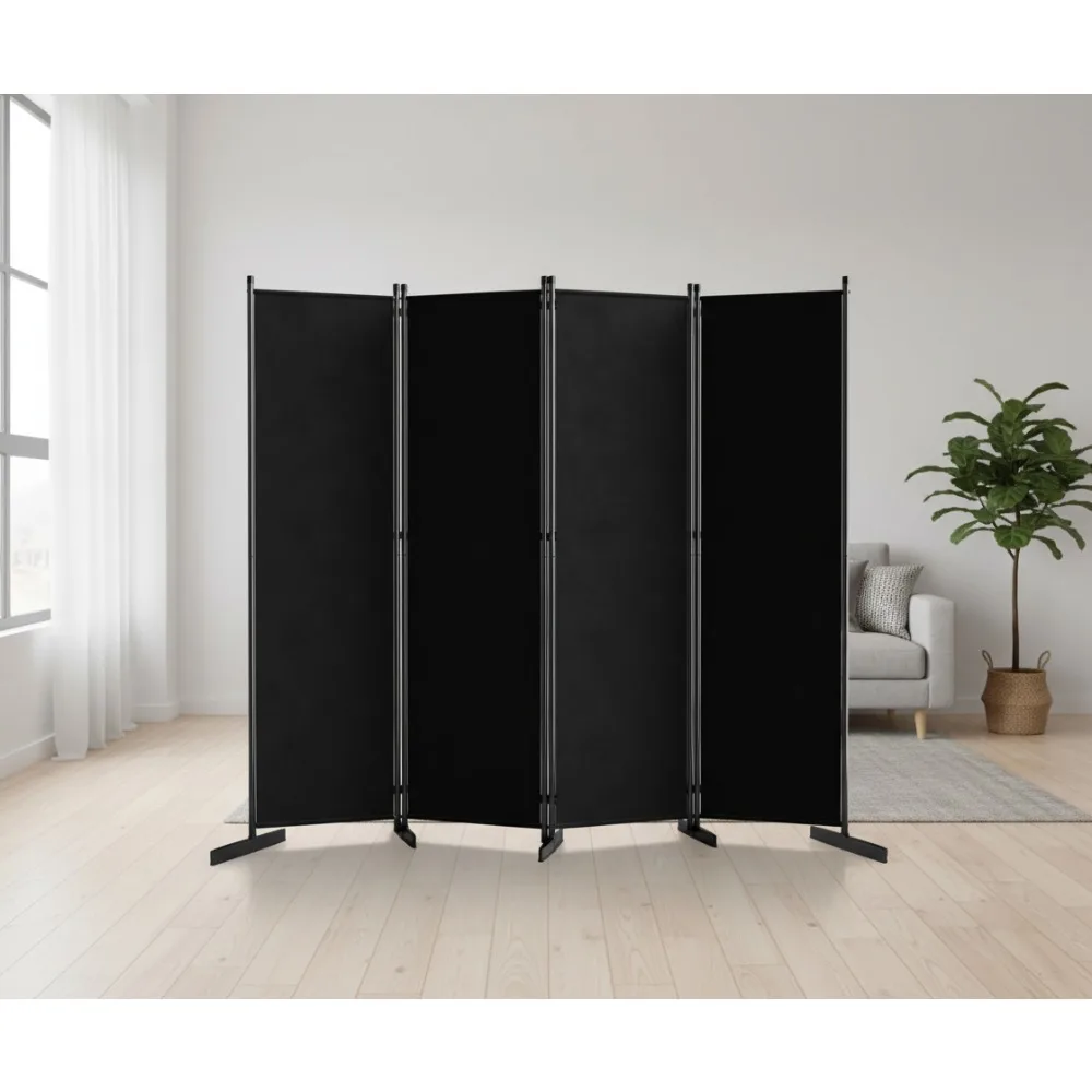 

4 Panel Portable Room Divider, 80" W Freestanding Partition Privacy Screen for Home Office Bedroom Black