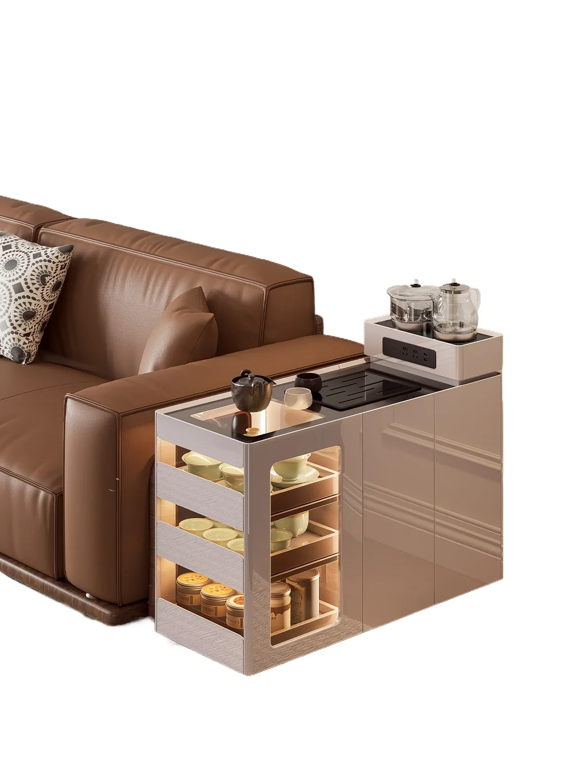 Movable coffee table, living room, home tea table, light luxury style sofa, side cabinet, side cabinet