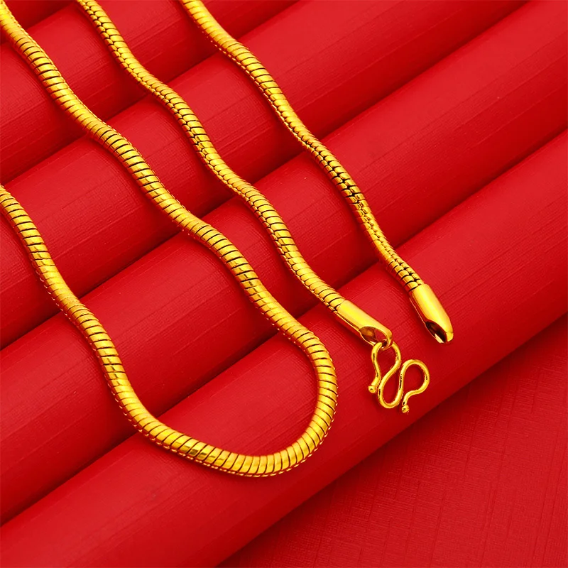 Plated 100% Real Gold 24k Pure Bangle Necklace Women 999 Pigment Chain Colored Bare Sweater Without Pendant Jewelry Gold Jewelry