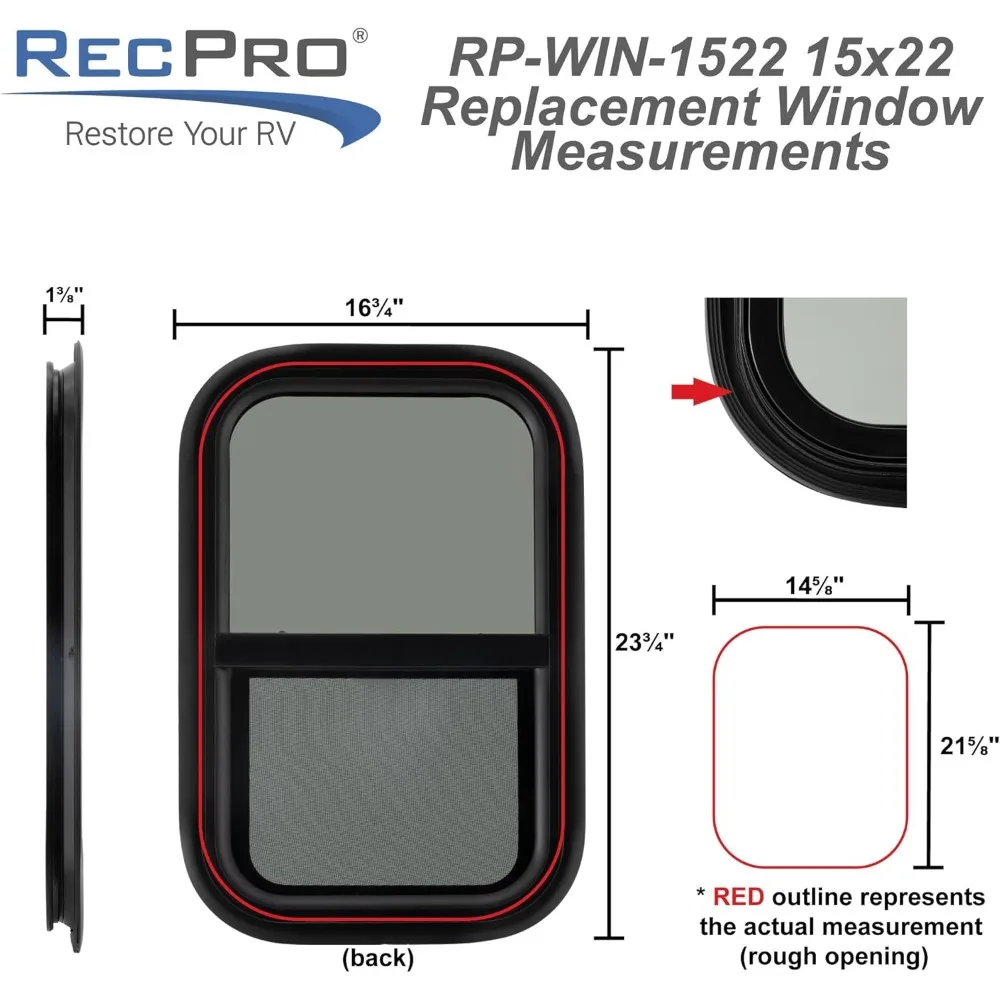 استبدال نافذة RV ذات الشريحة العمودية، 15 × 22، زجاج مقسى، أسود، صنع في الولايات المتحدة الأمريكية #4