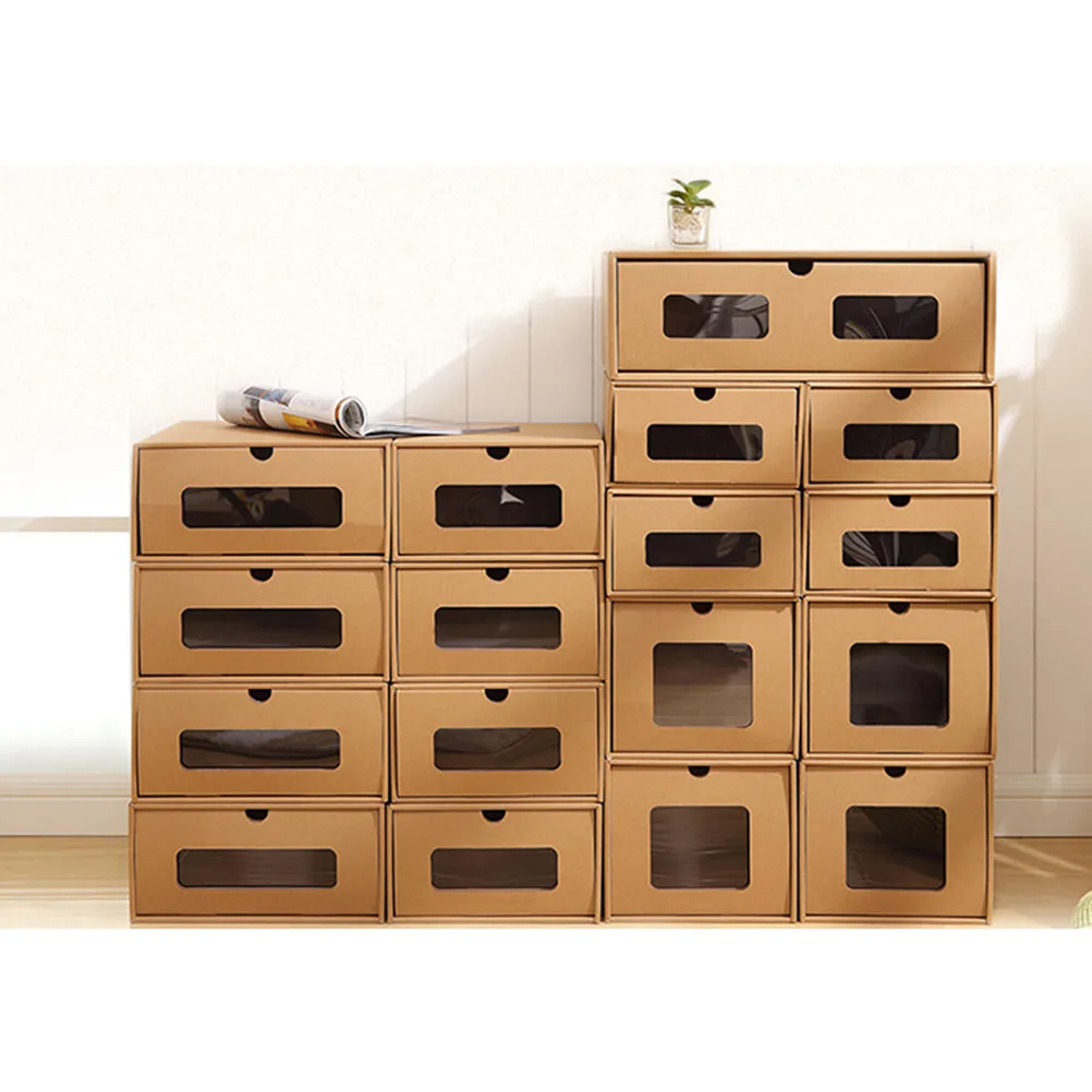 

2Pcs Large Thick Shoes Storage Box Drawer-Style Transparent Window Dustproof Container for Shoes Socks Clothing 30x21cm Khaki
