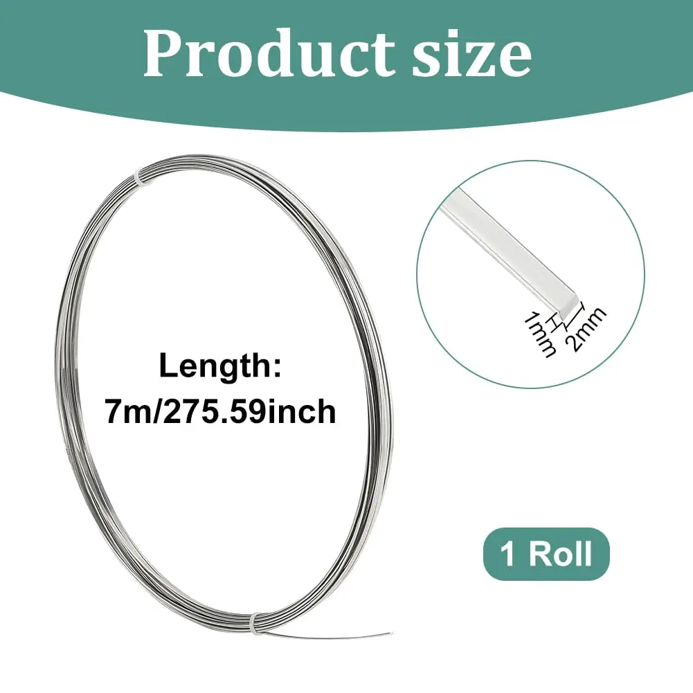 19 Gauge 304 Stainless Steel Flat Wire 23 Feet 2mm Wide Metal Craft Wire Bendable Steel Wire for Jewellery Making