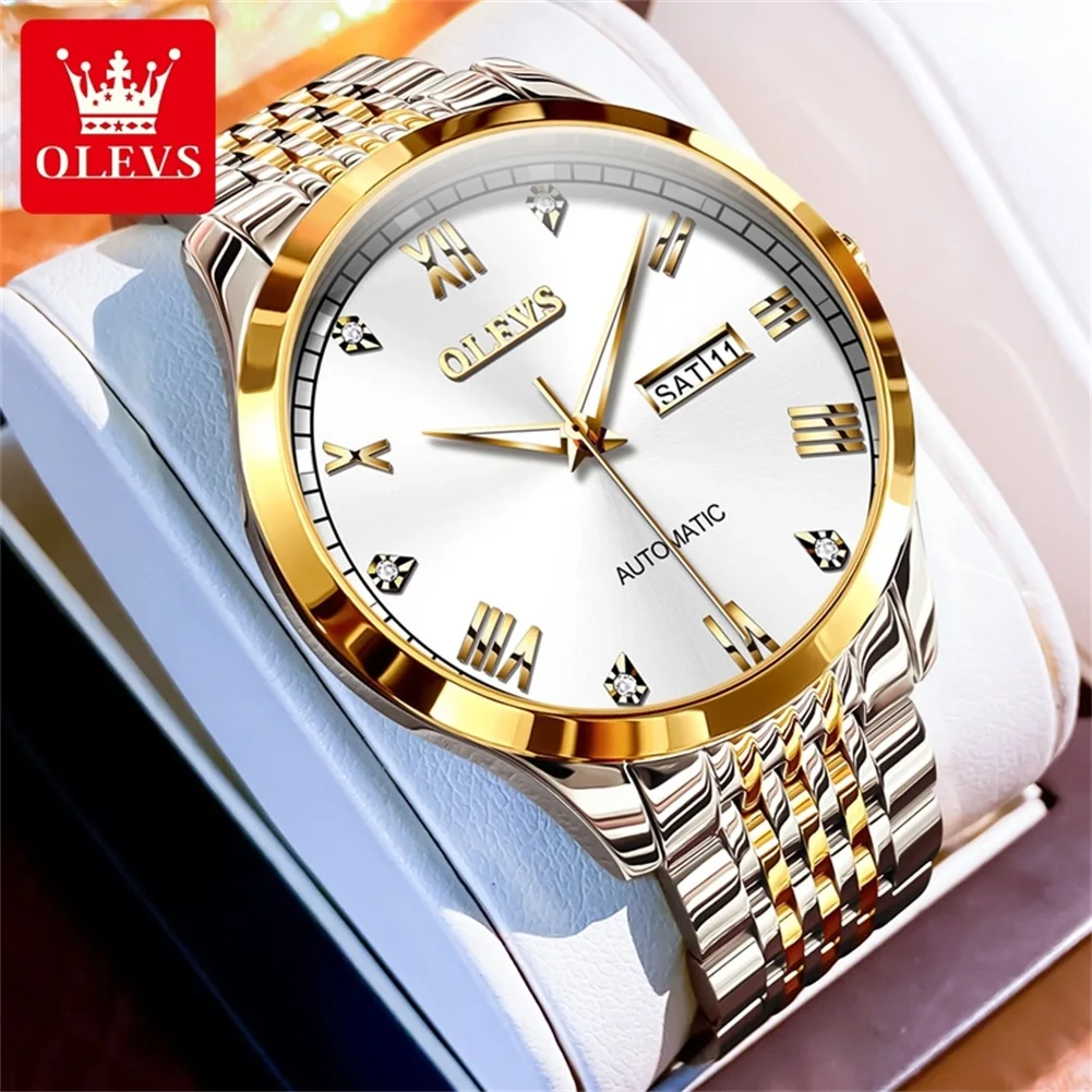 

OLEVS 6602 Luxury Men Watch Fashion Original Top Brand Men Automatic Mechanical Watch Stainless Steel Waterproof Luminous Watch