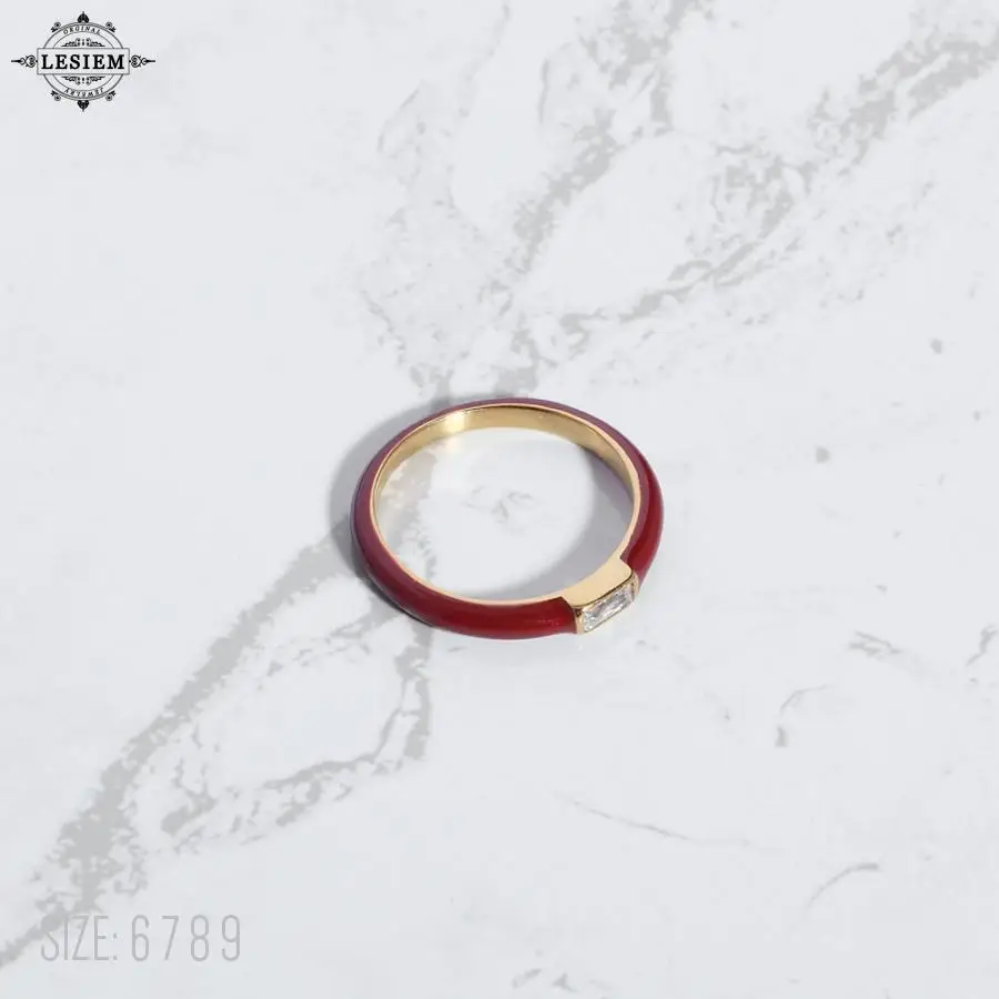 LESIEM Hot selling Gold Plated Gentlewoman wedding rings Wine red oil dripping ring with super white color ring men jewellery