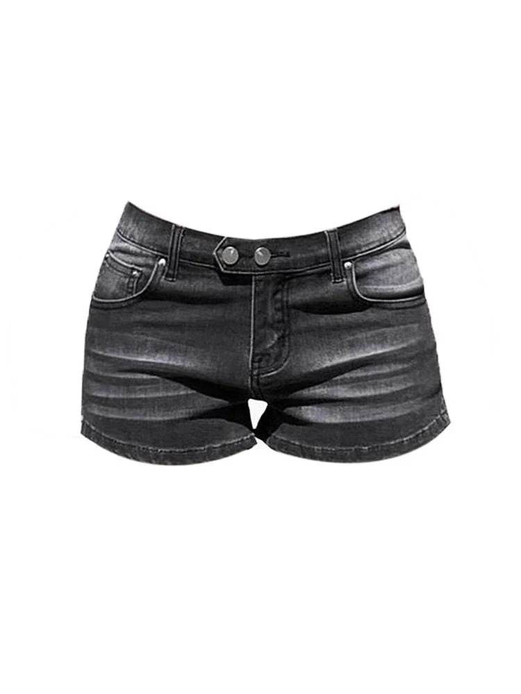 Women's Grey Denim Shorts Low Waist Mini Jeans Shorts 2000s Vintage 90s Y2k Emo Cowboy Short Pants Harajuku Clothes Summer