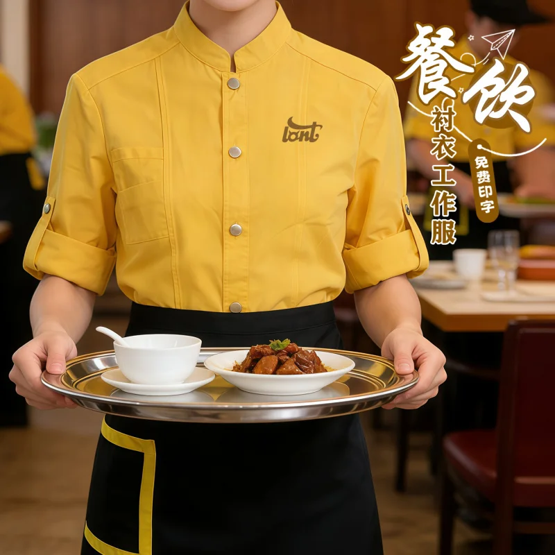 

Рабочая униформа для персонала ресторана Bano с короткими рукавами и принтованным логотипом. Летняя униформа для женского персонала в магазинах молочного чая.