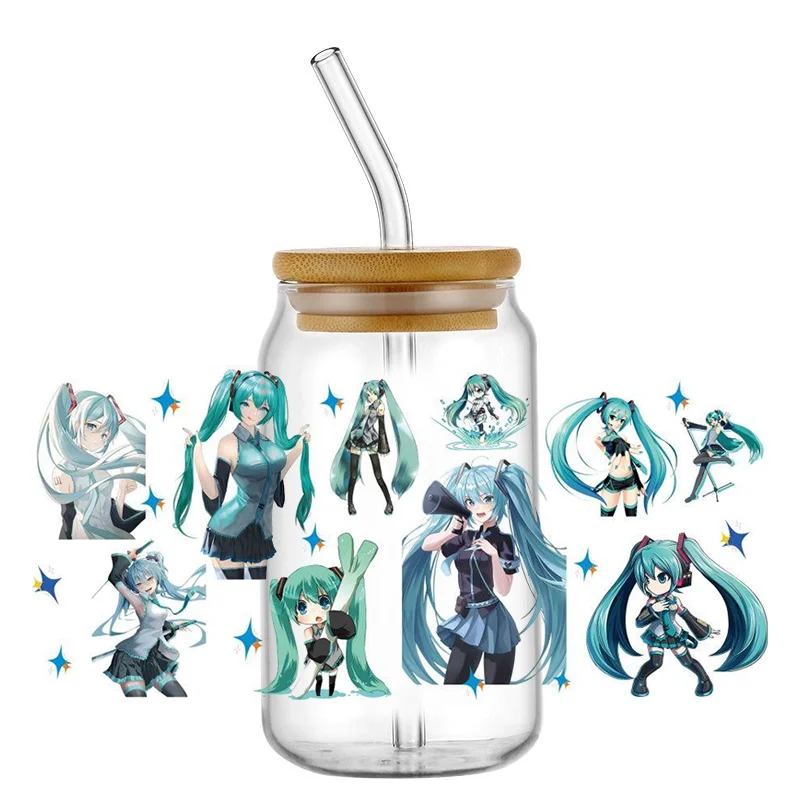 Miniso Cartoon 3D UV DTF Wraps Transfer Sticker DIY for 16oz Libbey Glass Cup Waterproof Wrap Mikuo Transfers Sticker Coffee Cup