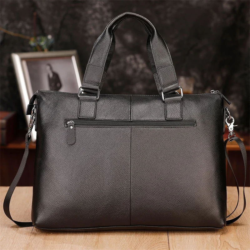 Valigetta per laptop Bussiness in vera pelle Borsa protettiva grande in pelle di mucca per uomo o donna Borsa a tracolla o a tracolla da uomo nera