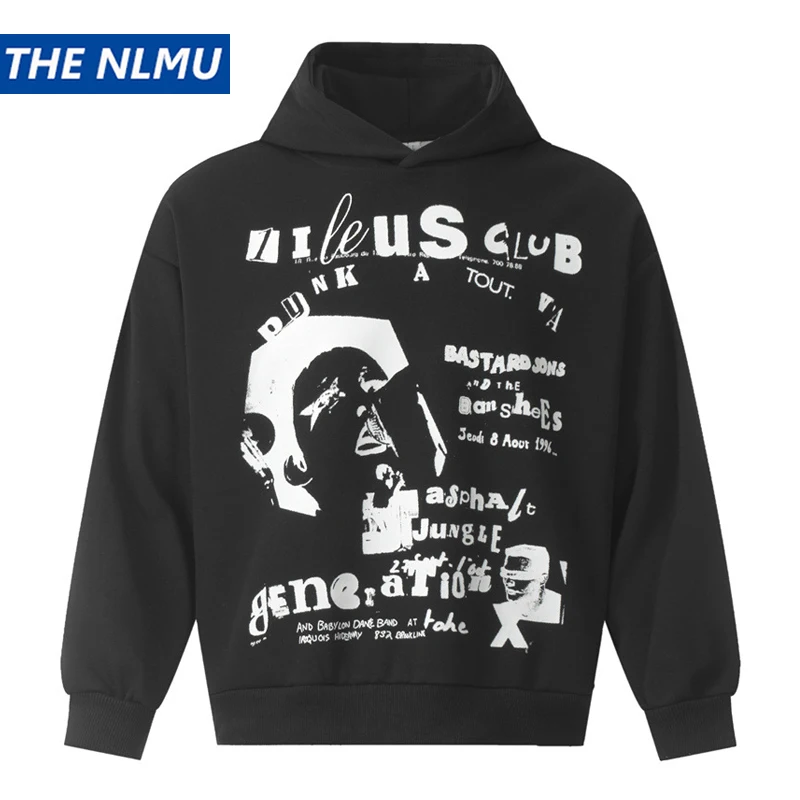 

Men Hip Hop Hoodie Sweatshirt Streetwear 2024 Autumn Letter Printed Hoodies Harajuku Pullover Y2K Black White
