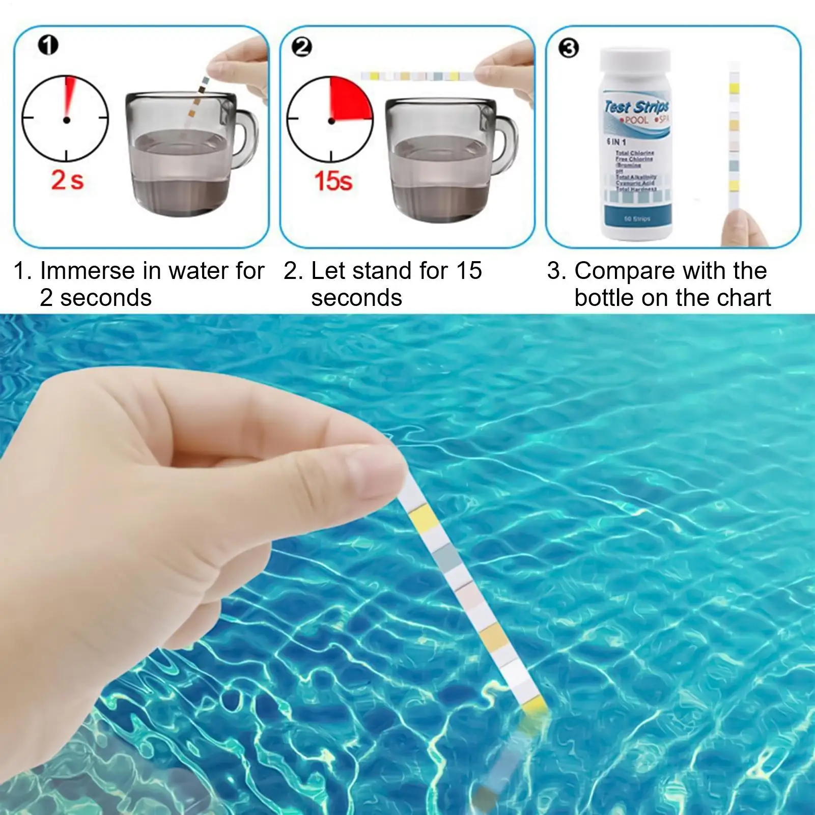 Spa Test Strips 100 Pieces Quick Pool Testing Kit Quick Multifunctional Testing Paper Set With Cleaning Supplies For Spa Pond