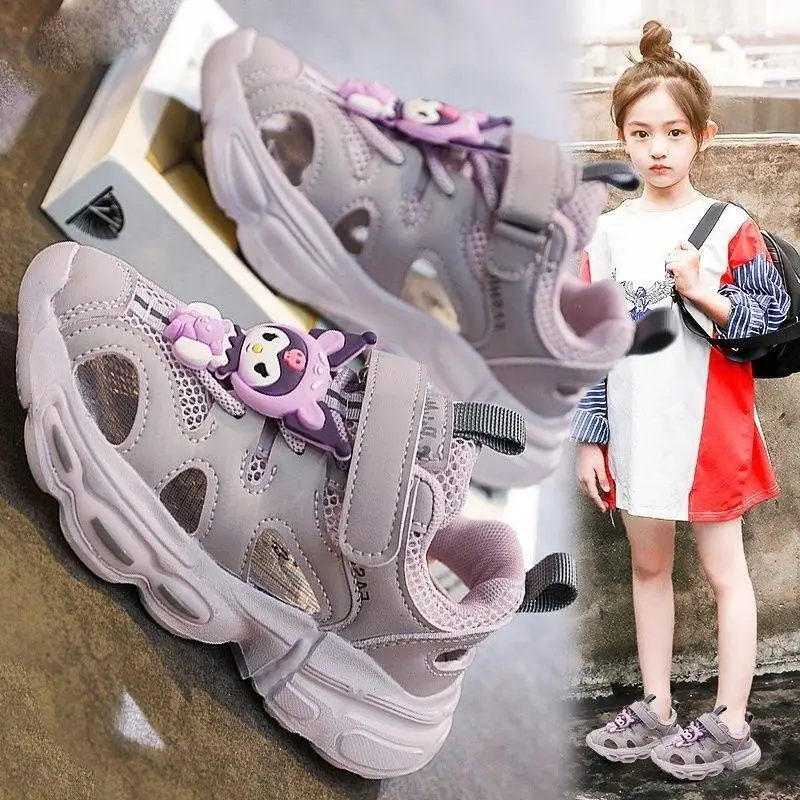 

Сандалии Sanrio для девочек с героями мультфильмов Kuromi, детская летняя обувь для отдыха, кавайные нескользящие износостойкие дышащие сандалии