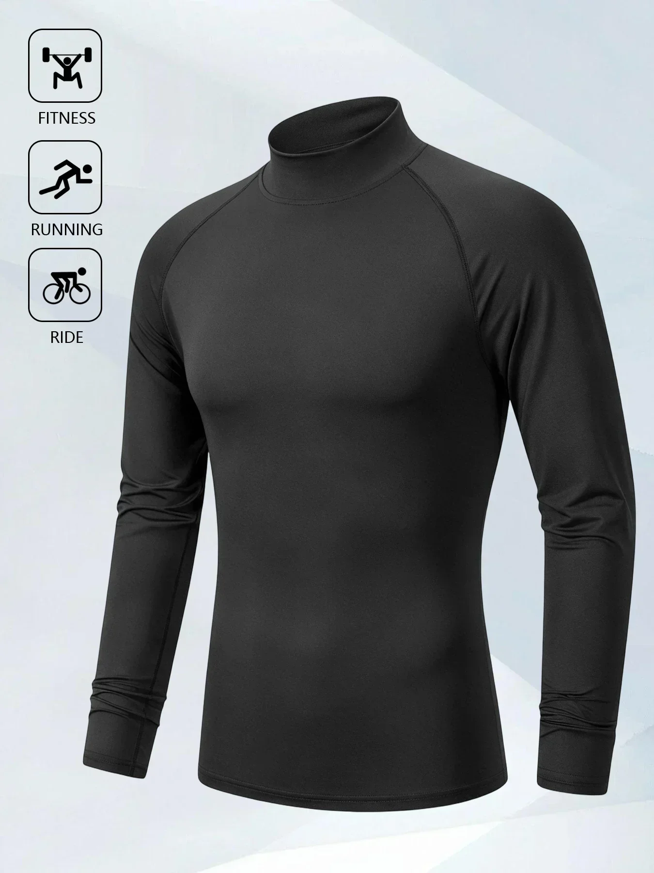 Herren Raglan Mock Neck Kompressions-Langarmshirts 4-Wege-Stretch Schnelltrocknend Gym Fahrrad Klettern Sport Baselayer Unterhemden – Detail 4
