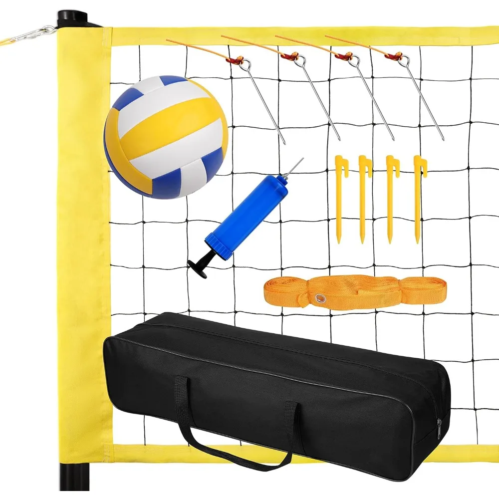 

Portable Volleyball Net, Outdoor Volleyball Set with Height Adjustable Poles, Volleyball Ball, Pump, Boundary Line and Carrying